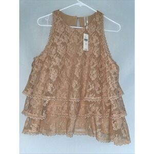 Nwt Anthropologie Tiered Ruffle Scallop Lace Tank Top Peach Pink Nude Size 10‎